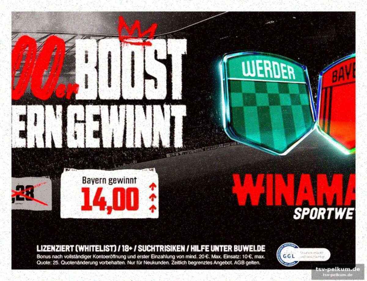 Winamax quotenboost: bayern-sieg zu unglaublichen 14,00!