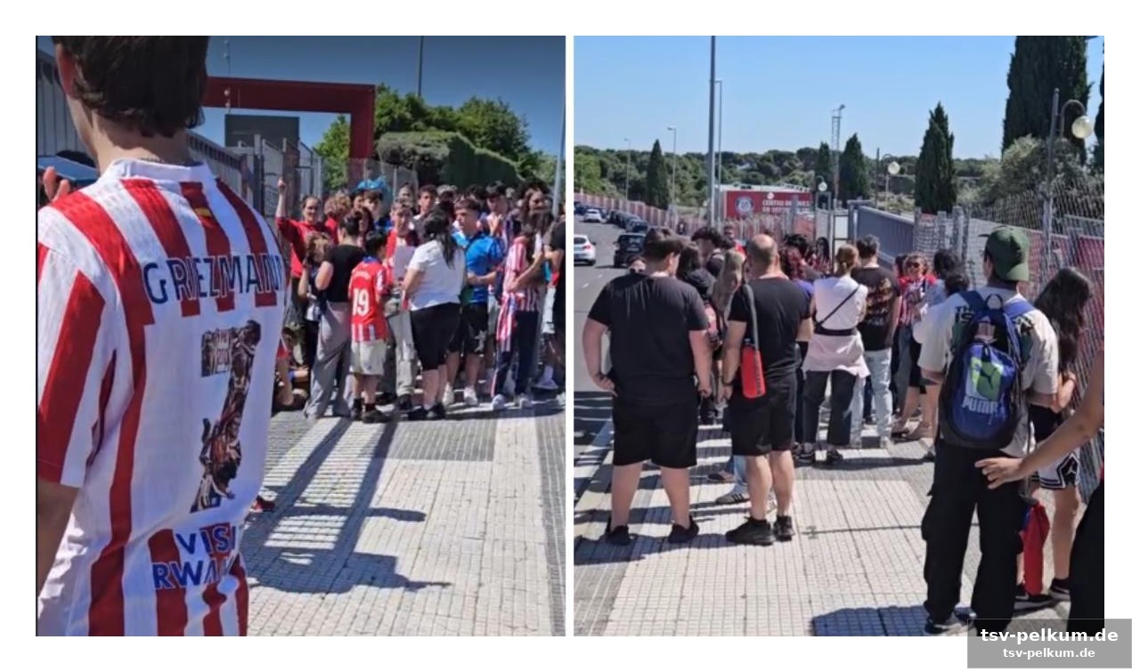 Die warteschlange vor dem trainingsgelände
