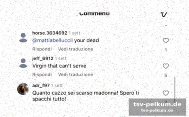 Mattia bellucci: eine flut von beleidigungen