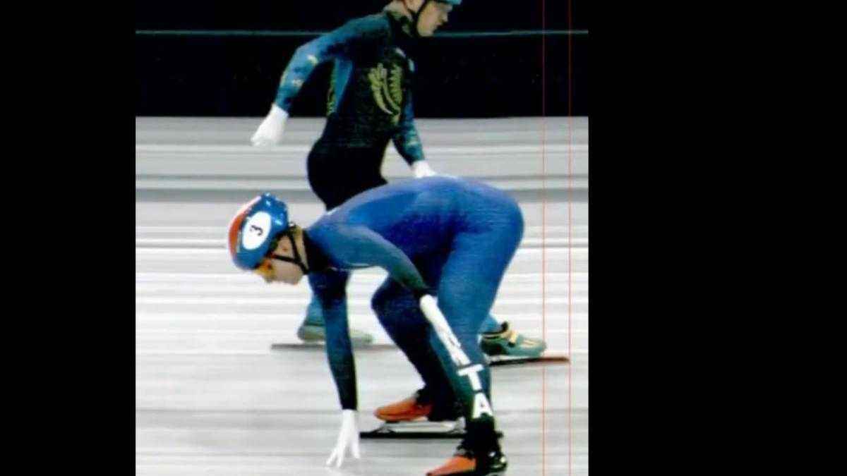 Unglaubliche ziellinie: italienischer eisschnellläufer gewinnt mit dem po!