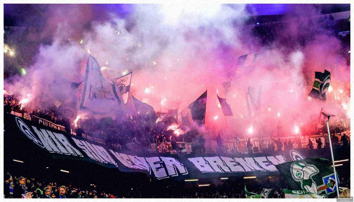 Umfangreiche pyro-aktion der bremer fans